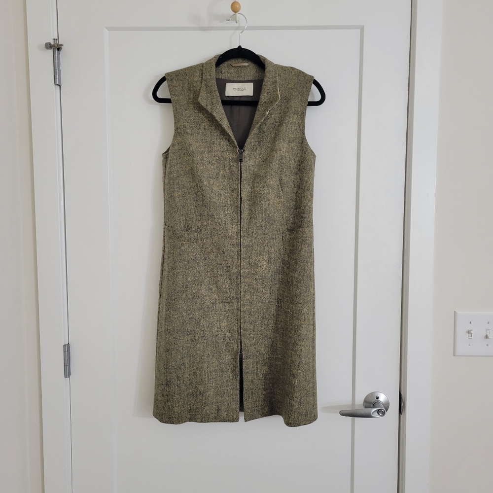 Khaki green wool zip-up long vest style one piece